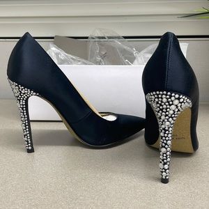 New in box black satin jeweled heels - 5.5